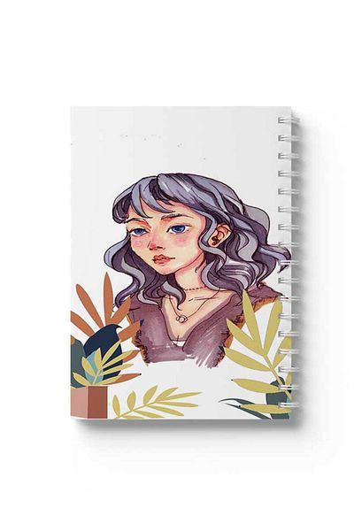 LOWHA Spiral Notebook with Front and Back Hard Covers Featuring Painted Girl Design