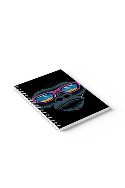 LOWHA Spiral Notebook with Front and Back Hard Covers Featuring Monkey with Glasses Design