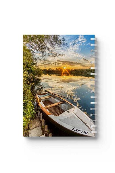 LOWHA Spiral Notebook with Front and Back Hard Covers Featuring Small Boat Design