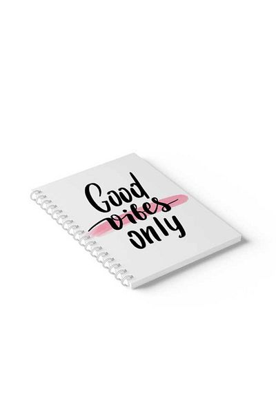 LOWHA Spiral Notebook with Front and Back Hard Covers Featuring Good Vibes Only Design