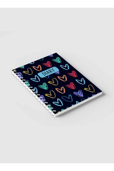 LOWHA Spiral Notebook with Front and Back Hard Covers Featuring Colored Heart Shapes Drawing Design