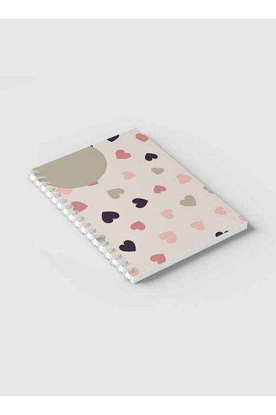 LOWHA Spiral Notebook with Front and Back Hard Covers Featuring Graphic Hearts Design