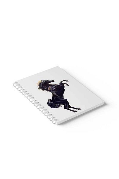LOWHA Spiral Notebook with Front and Back Hard Covers Featuring Black Horse Design