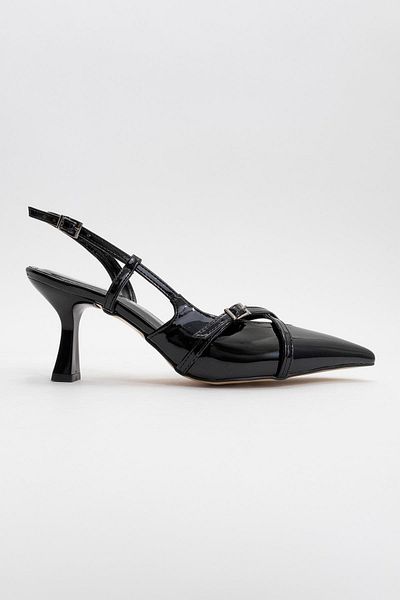 CCWAY AYAKKABI Women's Pointed Toe Heeled Shoes Black Patent Leather