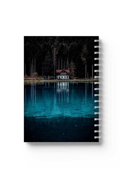 LOWHA Spiral Notebook with Front and Back Hard Covers Featuring Lake House Design