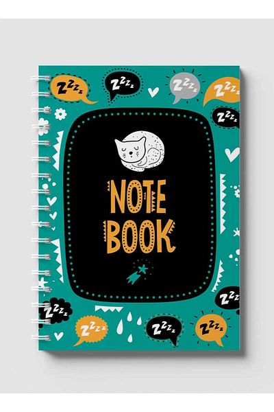 LOWHA Spiral Notebook with Front and Back Hard Covers Featuring Sleeping Cat Doodle Design