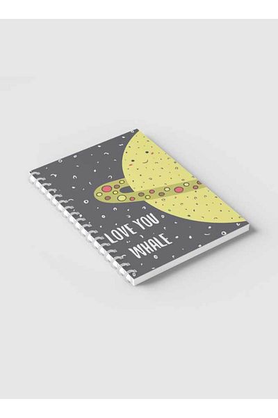 LOWHA Spiral Notebook with Front and Back Hard Covers Featuring Love You Whale Design
