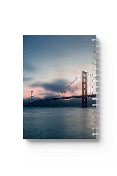 LOWHA Spiral Notebook with Front and Back Hard Covers Featuring Golden Gate Bridge Design