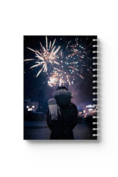 LOWHA Spiral Notebook with Front and Back Hard Covers Featuring FireWorks Design