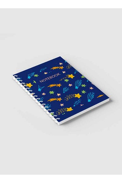 LOWHA Spiral Notebook with Front and Back Hard Covers Featuring Boho Stars Design