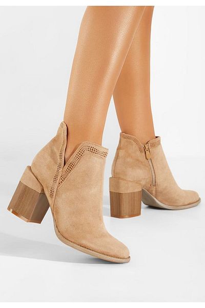 B T Shoes Camelia khaki chunky heel ankle boots