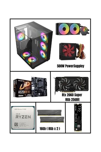 RAMTECH BİLGİSAYAR CUBE Ryzen 5 5500 | Rtx 2060 Super | 16Gb Ram | 500Gb M2 S...