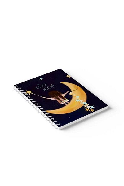 LOWHA Spiral Notebook with Front and Back Hard Covers Featuring Good Night Design