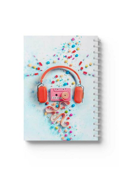 LOWHA Spiral Notebook with Front and Back Hard Covers Featuring Mix Tape Design
