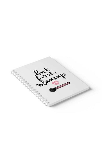 LOWHA Spiral Notebook with Front and Back Hard Covers Featuring But First Makeup Design