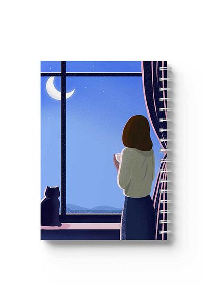 LOWHA Spiral Notebook with Front and Back Hard Covers Featuring Through the Window Design