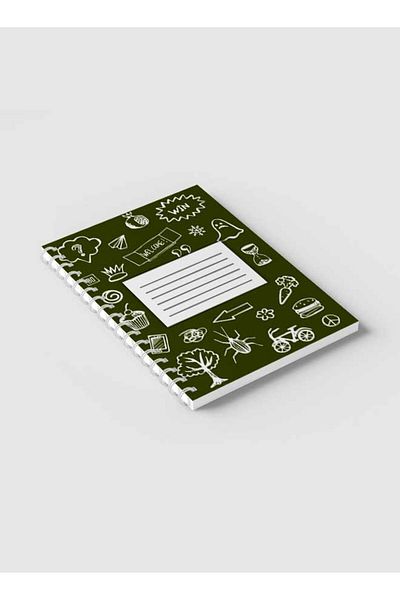 LOWHA Spiral Notebook with Front and Back Hard Covers Featuring Back to School Light Green Design