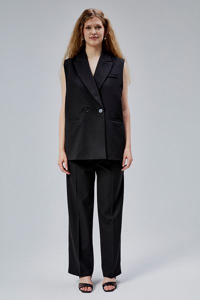 Bolivente Black Oversize Double Breasted Collar Lined Vest