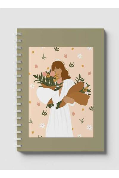 LOWHA دفتر ملاحظات حلزوني مع غلافين أمامي وخلفي صلبين بتصميم امرأة مع أزهار