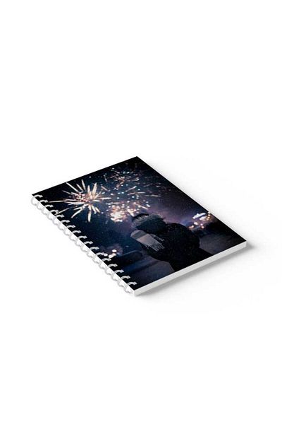LOWHA Spiral Notebook with Front and Back Hard Covers Featuring FireWorks Design