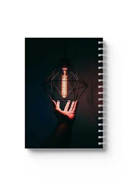 LOWHA Spiral Notebook with Front and Back Hard Covers Featuring Light Lamp Design