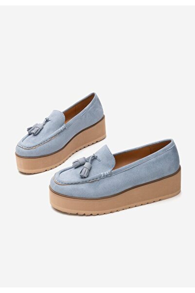 B T Shoes Leondra blue platform loafers