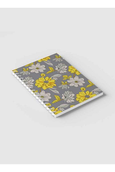 LOWHA Spiral Notebook with Front and Back Hard Covers Featuring Abstract Floral Vector Design