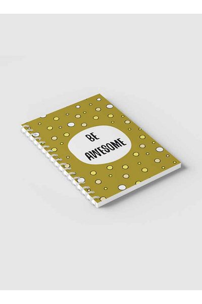LOWHA Spiral Notebook with Front and Back Hard Covers Featuring Be Awesome & Dots Design