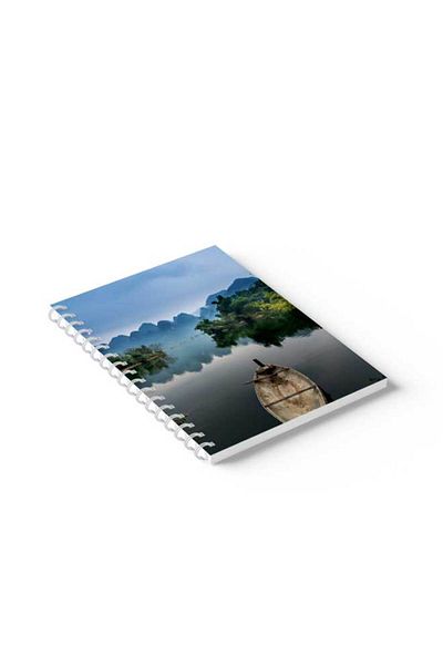 LOWHA Spiral Notebook with Front and Back Hard Covers Featuring Small Boat Design