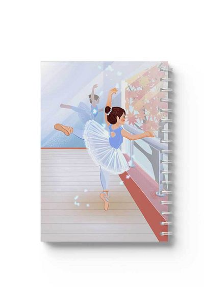 LOWHA Spiral Notebook with Front and Back Hard Covers Featuring Ballerina Design