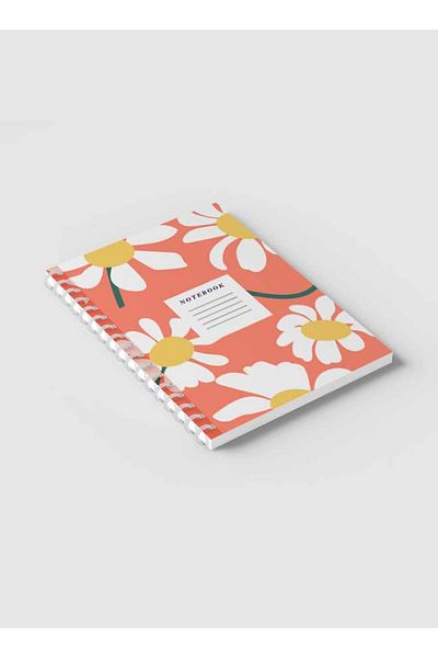LOWHA Spiral Notebook with Front and Back Hard Covers Featuring Flower Design