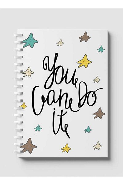 LOWHA Spiral Notebook with Front and Back Hard Covers Featuring You Can Do It Doodle Stars Design