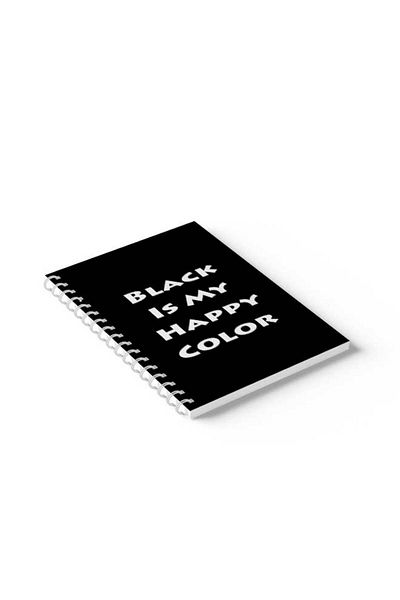 LOWHA Spiral Notebook with Front and Back Hard Covers Featuring Black Is My Happy Colour Design