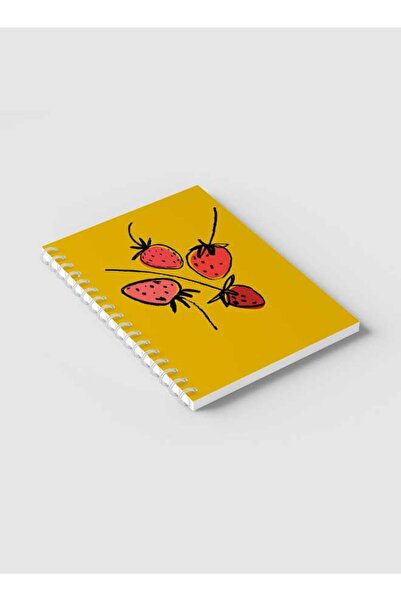 LOWHA دفتر ملاحظات حلزوني مع غلافين أمامي وخلفي صلبين بتصميم فراولة مرسومة يدويًا