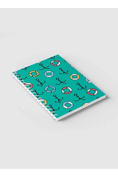 LOWHA Spiral Notebook with Front and Back Hard Covers Featuring Anchor & Lifevest Design