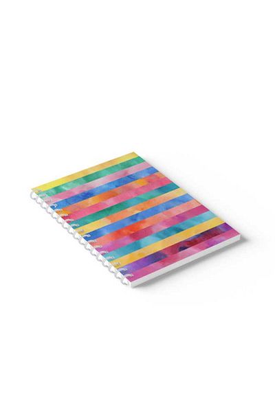 LOWHA Spiral Notebook with Front and Back Hard Covers Featuring Colourful Stripes Design
