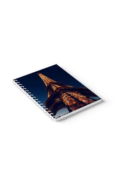 LOWHA Spiral Notebook with Front and Back Hard Covers Featuring Eiffel Tower Design