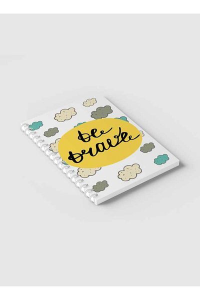 LOWHA Spiral Notebook with Front and Back Hard Covers Featuring Be Brave Doodle Clouds Design