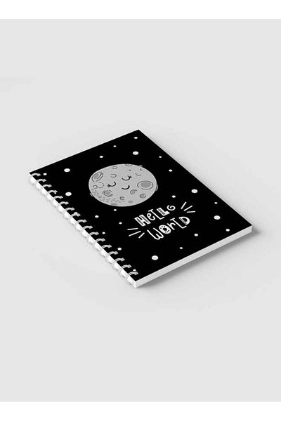 LOWHA Spiral Notebook with Front and Back Hard Covers Featuring Moon Hello World Design