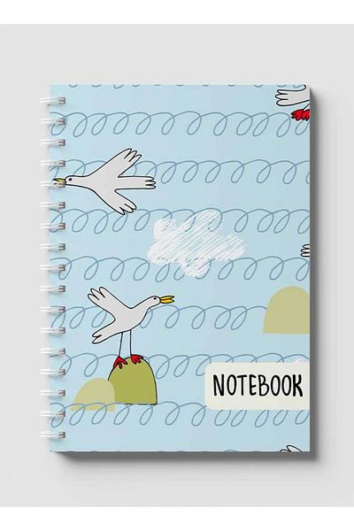 LOWHA Spiral Notebook with Front and Back Hard Covers Featuring Sea Birds Design
