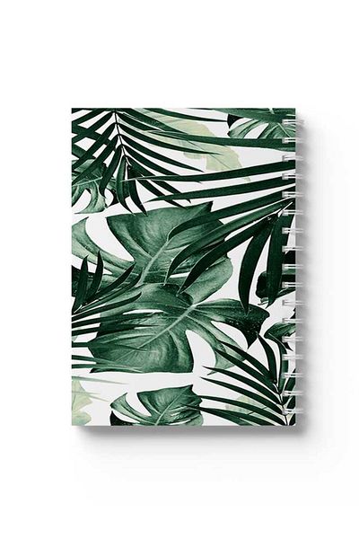 LOWHA Spiral Notebook with Front and Back Hard Covers Featuring Tropical Leaves Design