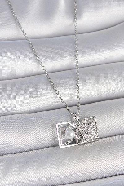 Skygo 316L Steel Silver Color Chain Zircon Stone Pearl Open Diamond Model Women's Necklace