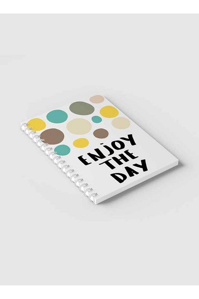 LOWHA Spiral Notebook with Front and Back Hard Covers Featuring Enjoy the Day Doodle Circles Design