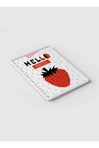 LOWHA Spiral Notebook with Front and Back Hard Covers Featuring Hello Beautiful Strawberry Design