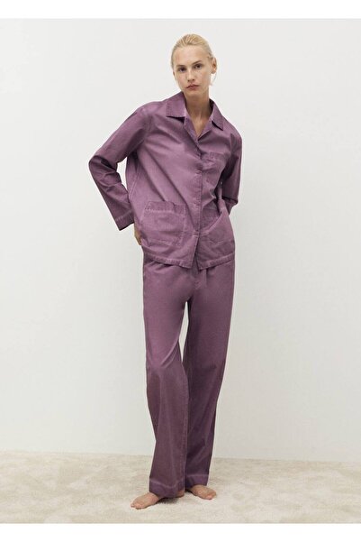 MANGO Woman Pamuklu garment dyed uzun pantolon