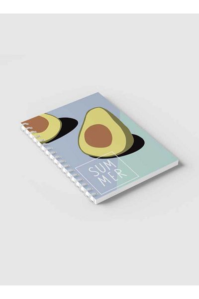 LOWHA Spiral Notebook with Front and Back Hard Covers Featuring Avocado Summer Design