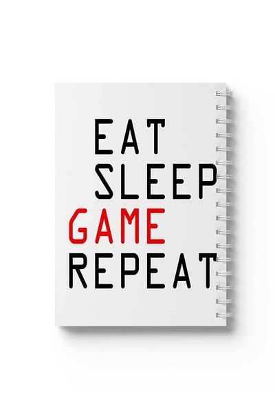 LOWHA Spiral Notebook with Front and Back Hard Covers Featuring Eat Sleep Game Repeat Design