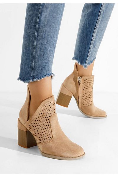 B T Shoes Higuera khaki perforated ankle boots