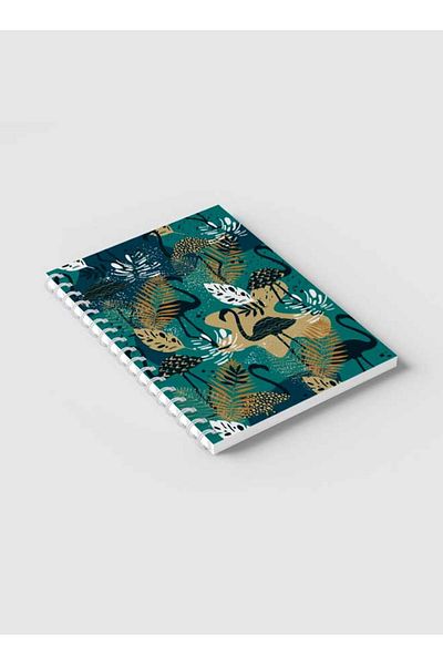 LOWHA Spiral Notebook with Front and Back Hard Covers Featuring Flamingo & Leaves Design
