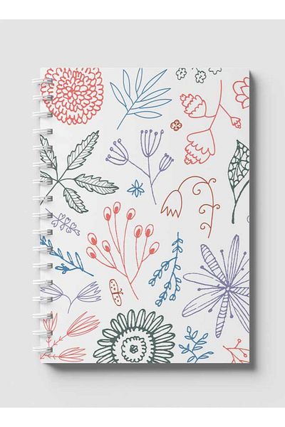 LOWHA Spiral Notebook with Front and Back Hard Covers Featuring Artisitc Doodle Flowers Design